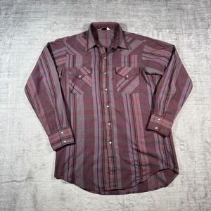 MWG Shirt Mens XL Purple Plaid Vintage Western Pearl Snap Pointed Yoke Cowboy